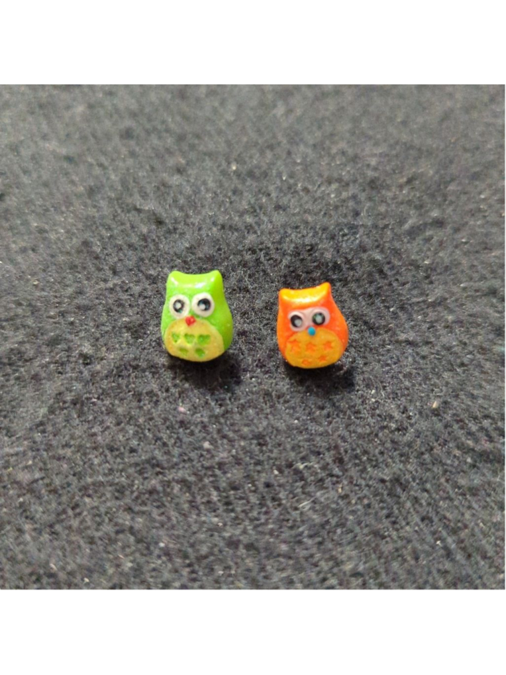 Green and Orange Owls Dainty Delicate Stud Statement Earrings